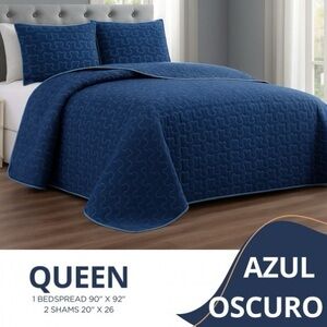NWT ESCA Elegant Dark Blue Queen Quilt Set